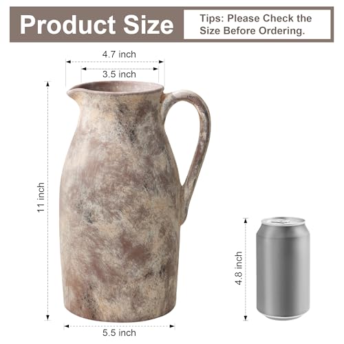 Ceramic Flower Vase with Handles,11" Neutral Tall Clay Terracotta Vases Farmhouse Table Vases with Handle Living Room Decor Rustic Pottery Pots for Home Shelf Coffee Dining Desk Fireplace - color: B-11"h-terracotta