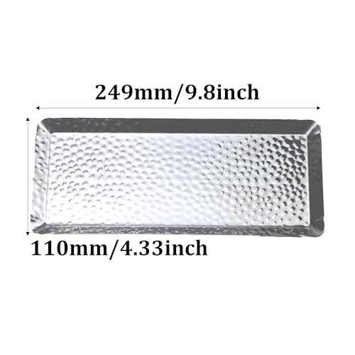 10x4inch Hammered Rectangular Tray, Stainless Steel Decorative Serving Tray, Silver Platter for Kitchen, Bathroom, Bar, Vanity Storage - color: Silver