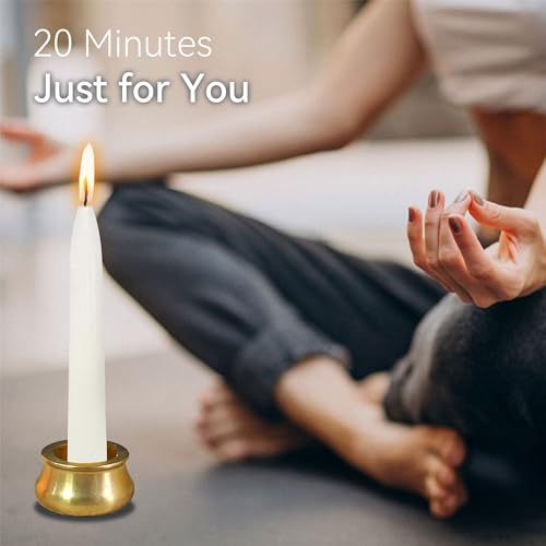 Mini Taper Candle Meditation Candles,White 20 Minute Prayer Candlestick Dripless Beeswax Candles with Brass Candle Holder for Yoga & Spiritual Rituals,30-WHI - color: MCBEE30PC-WHITE