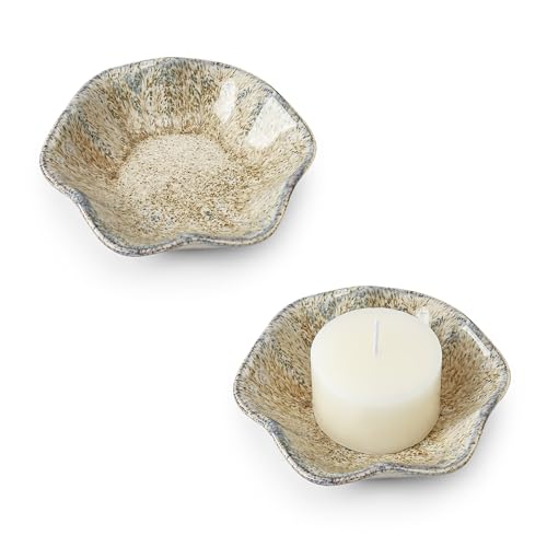 Koythin 2-Piece Ceramic Candle Holder, Aesthetics Candlestick Holders for Tea Lights, Lotus Leaf Shape Candle Stand for Mantle Table, Adorable Vintage Decor for Weddings Dining (Khaki) - color: Khaki