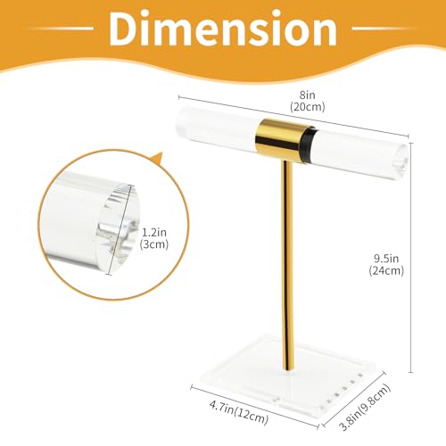Acrylic Bracelet Holder Display Stand, Tangle-Free T-Bar Necklace Display for Vendors Retail Store Home, Clear Jewelry Organizer, Bangles Watch Holder Stands with Gold Stainless Rod - size: 1 Tier