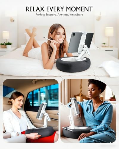 Miledi Tablet Pillow Stand, Compatible with 4.7"-12.9" Kindle, iPad, Phone/Tablet, 360° Rotating Phone Holder for Bed, Detachable Bowl, Reading and Relaxation on Bed (Black) - color: Black