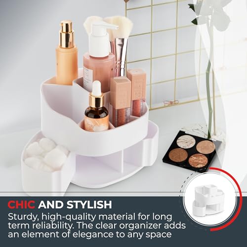 Masirs 360° Rotating Makeup Organizer – Small Acrylic Cosmetic Storage Caddy, 5 Compartments, Mini Lazy Susan for Vanity, Bathroom, Skincare, Brushes & Lipsticks, Square White - color: Square White