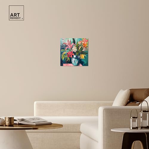 Art Remedy Vase Of Tropical Flowers Gallery Wrapped Flowers In Vase Paintings, 20" x 20", Gallery Wrapped - color: Gallery Wrapped, size: 20"L x 20"W