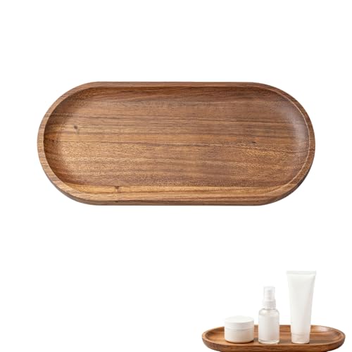 Small Wooden Tray, Oval Wood Serving Trays, Acacia Wood Platter for Coffee Tables, Dessert, Snack, Fruit, Bathroom Tray Charcuterie Board for Home Decor (M) - size: 9.1" x 4.1" x 0.6"