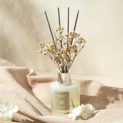 Airkeep Reed Diffuser Set,3.38 fl oz (100 ml) - Clean Linen Oil Diffusers with 8 Reed Sticks,Home Fragrance Reed Diffuser for Bathroom Shelf Decor - size: Real Flower/3.38Ounce/1pack