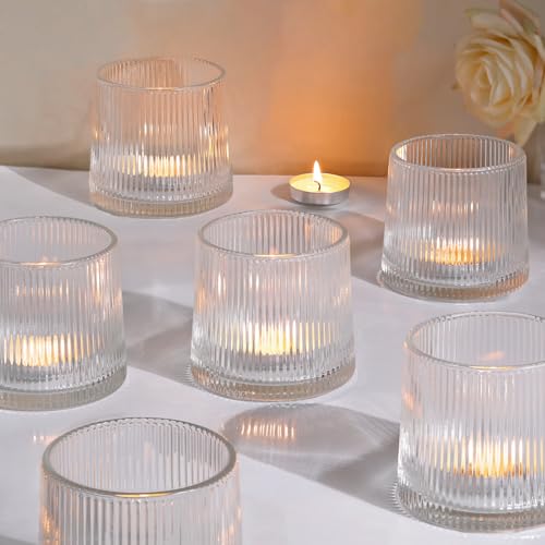DARJEN Clear Ribbed Tealight Votive Candle Holders- 6Pack Glass Candle Holders for Table Centerpiece, Home Decor, Wedding Decor, Party Dinner - color: Clear, size: 6Pcs