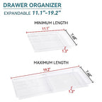 Oubonun Expandable Drawer Organizer 11.1” to 19.2” Width, Shallow Cosmetic Organizer 1.3” Height, 2 Packs, Clear Plastic Storage Trays for Dressing Table,Bathroom - style: Shallow 2 Packs