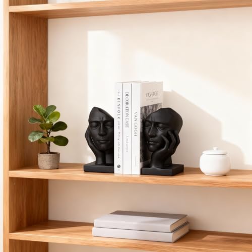 Unique Bookends for Shelves,Philosopher Book Ends Thinker Statue, Heavy Duty Book Shelves Decor, Modern Creative Office Company Bookends Ornament Decorations - color: Black