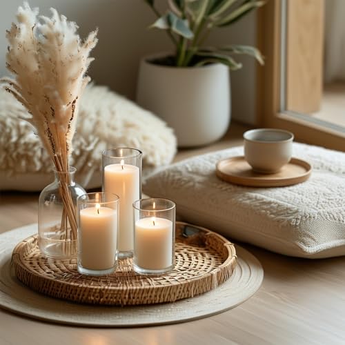 24-Pack White Pillar Candles with Glass Cylinder Vases - 12 Vases + 12 Candles, Elegant Tall Candle Holders for Weddings, Events, and Home Décor Centerpieces