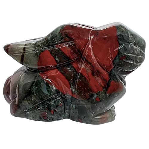 2" Natural Africa Bloodstone Sitting Rabbit Statue, Hand Carved Animal Figurine Sculpture Decorative Fengshui Home Decoration Healing Crystal