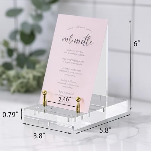 Acrylic Easel Display Stand, Clear Table Easel Picture Frame Holder with Adjustable Tilt, Perfect for Phones, Art, Weddings, Office & Home Décor, Gold-1P