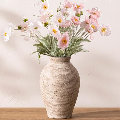 Vanselia Ceramic Flower Vase Home Decor - Large Farmhouse Table Vases Rustic Vintage Living Room Kitchen Bedroom Decorations for House Book Shelf Office Coffee Desk Dining Fireplace (9" Retro) - color: Retro-9"