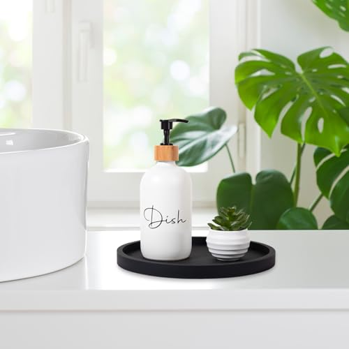 Silicone Bathroom Tray Round Vanity Tray Decorative Soap Holder Kitchen Countertop Organizer Coffee Table Decor for Candle, Perfume, Plant, 9 Inch, Black - color: Black, size: 9"