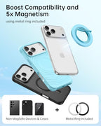 SYNCWIRE Magnetic Phone Ring Holder for MagSafe, 360° Rotation Cell Phone Grip Stand Finger Ring Kickstand Two-Sided Magnet Compatible with iPhone 17 Pro Max 16 15 14 13 12 MagSafe Accessories - color: Single Ring-1PCS-Misty Blue