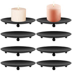 8 PCS Iron Plate Candle Holder,Candle Stand for LED & Wax Candles,Black Candle Holders Iron Plate,4" Decorative Pillar Candle Plate for Incense Cones Spa Weddings
