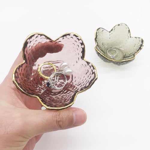 Small Ring Dish Jewelry Tray, Glass Jewelry Dish Trinket Bowl, Crystal Ring Holder Dish Jewelry Plate, Nightstand Decor Jewelry Holder Dish, Engagement Jewelry Bowl Dish for Rings, Earrings - color: Pink