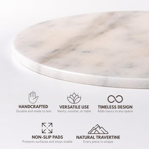 Handcrafted Marble Tray – Bathroom Counter Organizer, Jewelry Tray, Perfume Organizer & Decorative Tray for Vanity Accessories, Coffee Table Decor & Bathroom Countertop (Round, Mugla White) - color: Mugla White, size: 11.8"