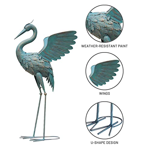 33-37 Inch Metal Crane Garden Statue Décor, Bird Garden Sculpture & Statues, Outdoor Decoration for Yard Patio Lawn Backyard Pool, Spring Decorations for Home, Set of 2 - color: Cyan