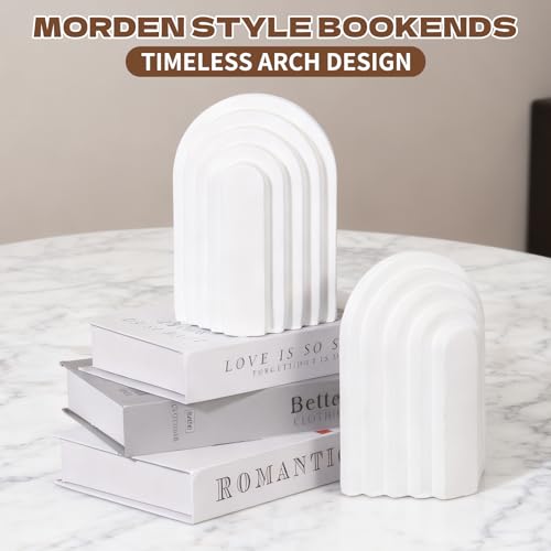 2 Pack Concrete Book Ends Layered Arch Design Book Stopper Holders for Aesthetic Decor Decorative Heavy Duty Bookends for Shelves Cookbooks Modern Home Desk Office