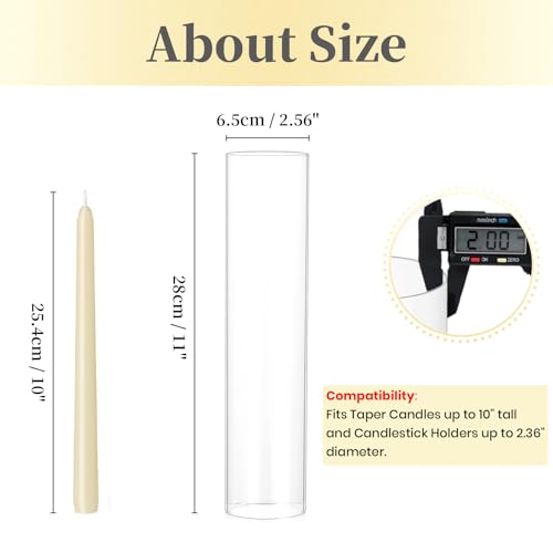 Hewory Hurricane Glass Candle Holders: 10 PCS Clear Open Ended Cylinder Candle Holder Sleeve for Candlestick Holders - Taper Candle Holder Bulk for Wedding Christmas Centerpiece Decor (D 2.5" x H 11")