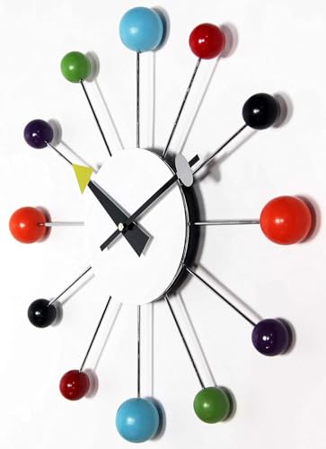 Infinity Instruments Orb Spoke Midcentury Modern 15 inch Retro Starburst Ball Wall Clock Quiet Quartz Movement Mid Century Decorative, Multi, Multicolor - color: Multicolor