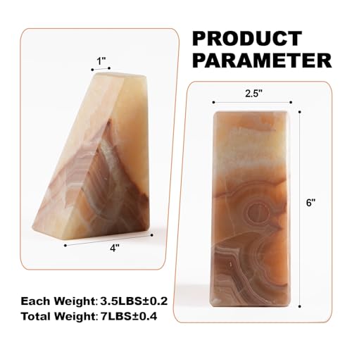 Marble Bookend for Heavy Books, Decorative Bookends for Shelves, Durable and Heavy-Duty Book End for Hardback Book & CDS, Unique Stopper & Holder, Mexico Onyx, Set of 2 - color: Mexico-onyx