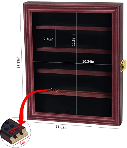 VERANI Minifigures Miniature Display Case Collectibles Display Box Wall Mount Figure Display Curio Cabinet with Lockable Anti Dust Door for Small Objects Lockable Removable Shelves - Small Mahogany - size: Small Mahogany