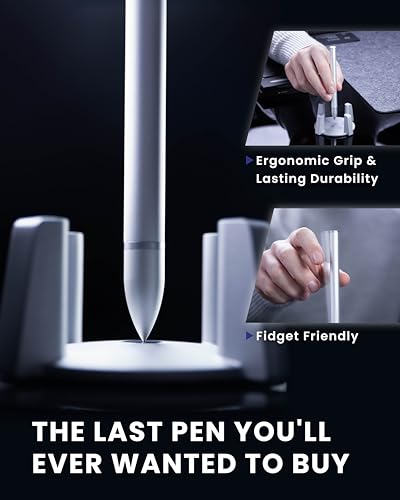 novium Hoverpen - Luxury Pen for Men & Women, Vertically Standing Executive Ballpoint Pen with Top Grade Free-Flowing Ink Refill, Metal Made, Unique Gifts, Luxury Pen for Men, Mens Gifts Ideas - color: Pearl Gray