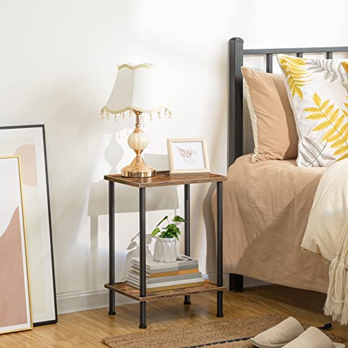 HOOBRO End Table, Small Side Table, Nightstand with 2-Layer Storage Shelves, Sofa Table for Small Spaces, Living Room, Bedroom, Stable Frame, Easy Assembly, Rustic Brown BF09BZ01 - color: Rustic Brown + Black