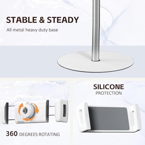 OATSBASF Heavy-Duty iPad Floor Stand - 66.1" Height-Adjustable Universal Tablet Holder, Overhead Bed Stand Fits 4.7-12.9" iPad Pro/Air/Mini, Kindle & Cell Phones