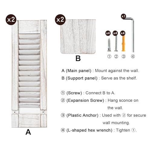 Candle Sconces Set of 2: Farmhouse Wall Candle Holder, Rustic White Wood Wall Sconces Set of Two,Handmade Wooden Art Decor for Living Room, Dining Room, Bathroom, Bedroom, or Entryway, 15.7"x5"