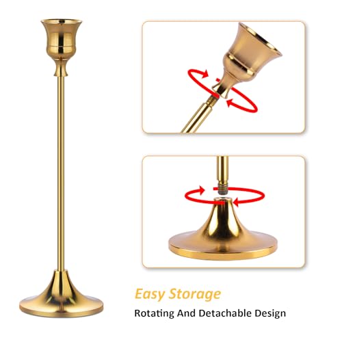 Metal Candle Holders for Candlesticks Taper Candlestick Holders Set Vintage Decorative Centerpiece Candelabra Tall Candle Stands (Gold, 1 Set (3 pcs)) - color: Gold, size: 1 Set (3 pcs)