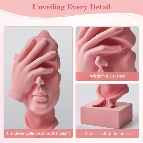 Velvet Flocked Thinker Sculpture Spring Decor for Home, Modern Abstract Art Statue Flocked Collectible Figurines for Room, Bookshelf, Office, Desk Decor (Pink) - color: Nosee-pink