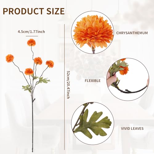 DuHouse 6pcs Artificial Flowers Faux Silk Pompon Mum,Silk Small Mini Chrysanthemum Ball with Stems for DIY Bouquets Centerpieces Vase Home Table Kitchen Decorations(Orange) - color: Orange, size: 6pcs