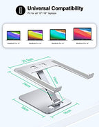 RIWUCT Foldable Laptop Stand, Height Adjustable Ergonomic Computer Stand for Desk, Aluminum Portable Laptop Riser Holder Notebook Mount Compatible with MacBook Pro Air, HP, Dell 10-16" - color: Silver