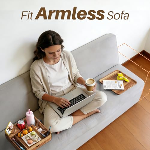 Couch Cup Holder, Couch Tray Cup Holder Sofa Tray, Acacia Wood Large Capacity 2-Tier Wooden Trays with Drawer for Sofa, Bed, Picnic, Drinks, Snacks, Remote, Cell Phone 12.5 * 12.5 in - color: Acacia Wood