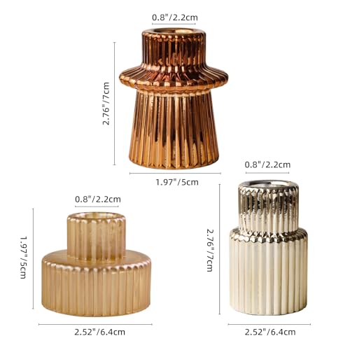 Gold Candlestick Holders 6PCS for Tealight Candle Stick Candles, Ribbed Glass Taper Candle Holders Set Table Centerpieces for Thanksgiving Christmas Farmhouse Decor Indoor and Outdoor - color: Gold