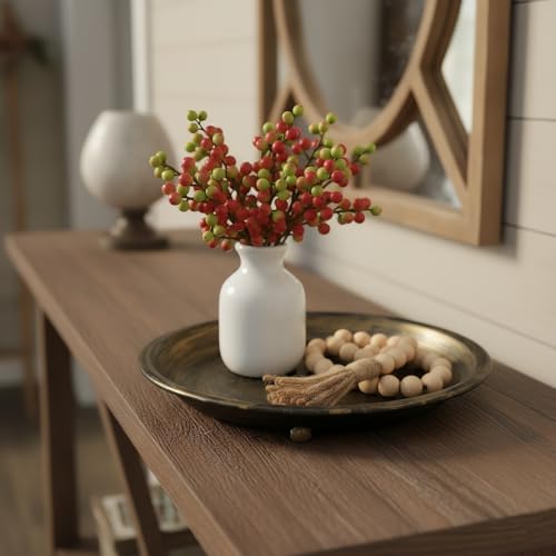 10” Candle Holder Plate Table Décor, Farmhouse Home Decorative Tray for Coffee Table or Dinning Table Centerpieces with 30” Wooden Bead Garland - Black - color: Black