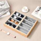 Natural bamboo Glasses Eyeglass Eyewear Sun glasses Sunglasses Box Storage Case Tray Display Showcase Organizer Box - color: Grey 8 Grids