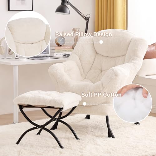 Tiita Lazy Chair with Ottoman, Beige Modern Large Accent Chair, Comfy Leisure Sofa Armchair with Ottoman, Reading Chair with Footrest for Bedroom, Living Room, Dorm Rooms, Plush Beige - color: Plush-beige