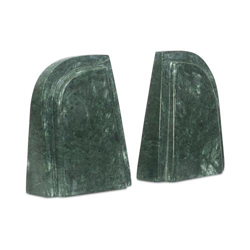 Torsten Bookend, Rectangular, Green Marble, Sculptural Bookend Pair - Set of 2