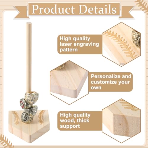 Beeveer 2 Sets Baseball Wooden Ring Holder 10 Inches Softball Ring Display Stand Stacked Storage Organizer Christmas Birthday Gift for Dad Grandpa - color: Natural Color