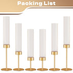 Gold Hurricane Candle Holders: Fluted Candlestick Holders for Wedding Tall Brass Taper Candle Holder Modern Candle Sticks Holder Decor for Table Centerpiece Party Birthday Christmas Set of 6 - size: Set of 6