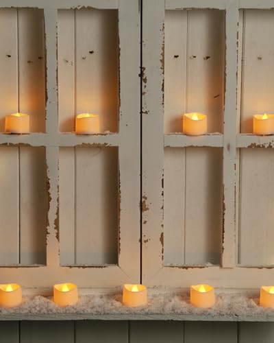 Homemory 24-Pack Flameless LED Tea Lights Candles Battery Operated, 200+Hour Fake Electric Candles TeaLights for Votive, Aniversary, Wedding Centerpiece Table Decor, Funeral, Halloween, Christmas - color: Bright Amber Glow – White Body, size: Pack of 24