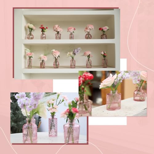 Pink Glass Bud Vase Set of 22, Small Vases for Flowers, Clear Glass Vases for Centerpieces, Mini Bud Vases in Bulk Rustic Wedding Decorations, Centerpieces, Vintage Look Home Table Flower Decor - color: Pink