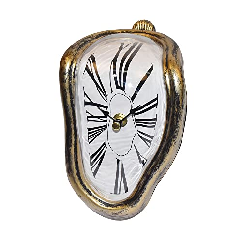Melting Clock Dali Melted Clock Gift Decor Art Inspired Wall Clock Twisted Shelf Hanging Surrealist for Decorative Shop Office Home Desk Roman Antique Gold… - color: Roman Antique Gold