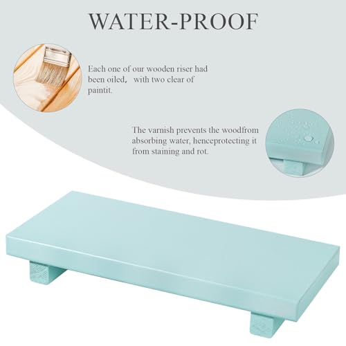 zoocatia Small Wood Tray Pedestal Stand Farmhouse Bathroom Decor Decorative Wooden Riser Kitchen Soap Dish Holder for Vanity, Counter, Sink, 10" x 4.5" - Light Blue - color: Light Blue, size: 10" x 4.5" x 1.6"