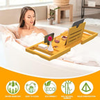Premium Bathtub Tray Caddy - Bath Tray Bamboo Expandable - Bath Tub Tray Table for Bathtub - Expandable Size, Fits Most Bath Tubs - Natural Bamboo Wood - color: Natural