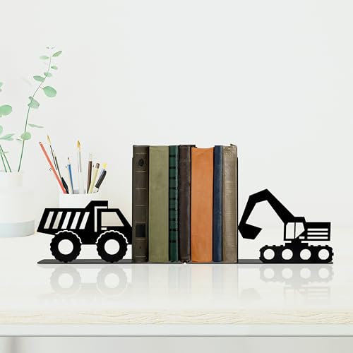 Construction Truck Decorative Bookends for Boys Room - Durable and Cute Design, Perfect for Nursery and Kids' Book Ends - color: Black